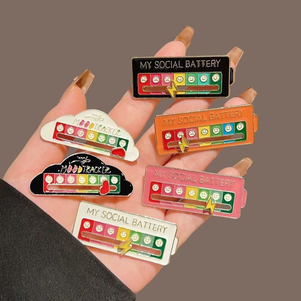 3Pcs Social Battery Sliding Enamel Pin Mood Tracker
